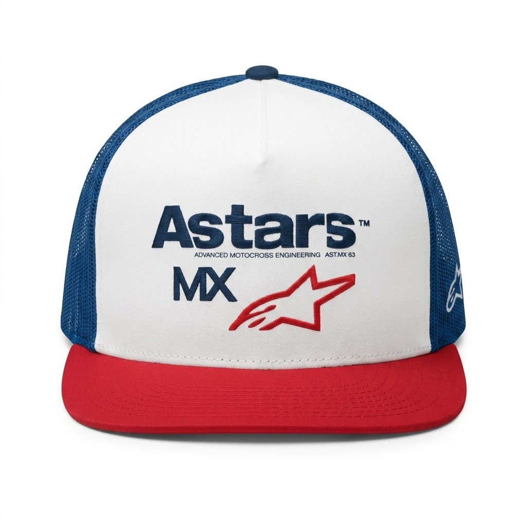 FIRST MOTO TRUCKER HAT BLUE/WHITE/RED