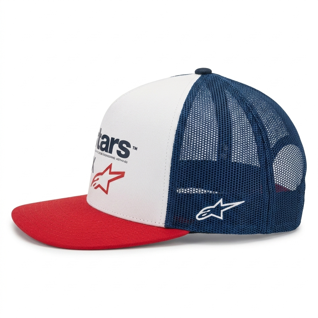 FIRST MOTO TRUCKER HAT BLUE/WHITE/RED