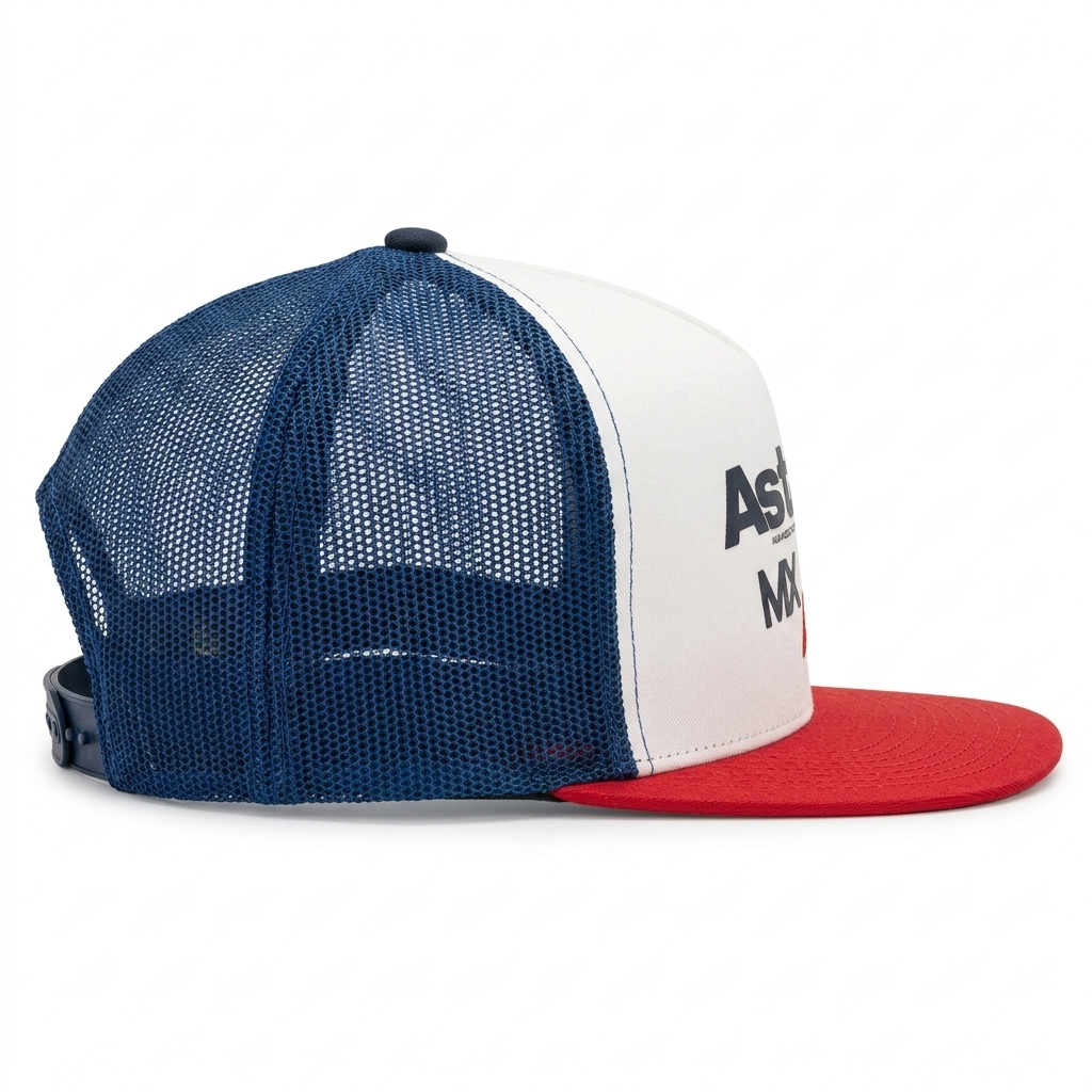 FIRST MOTO TRUCKER HAT BLUE/WHITE/RED