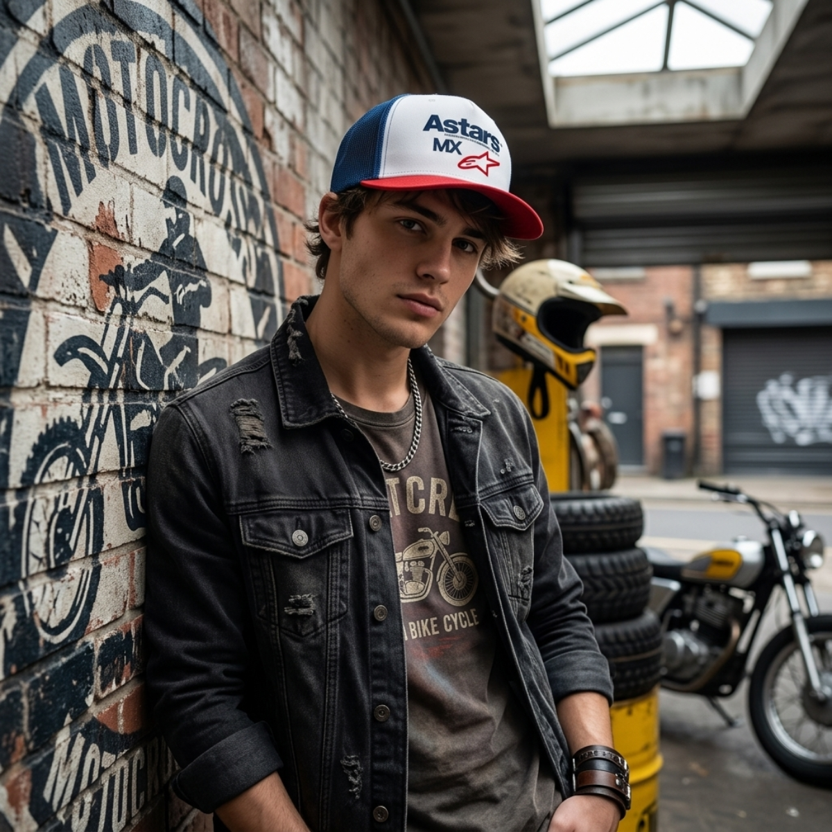 FIRST MOTO TRUCKER HAT BLUE/WHITE/RED