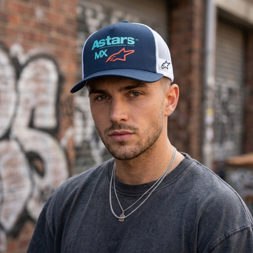 FIRST MOTO TRUCKER HAT WHITE/NAVY