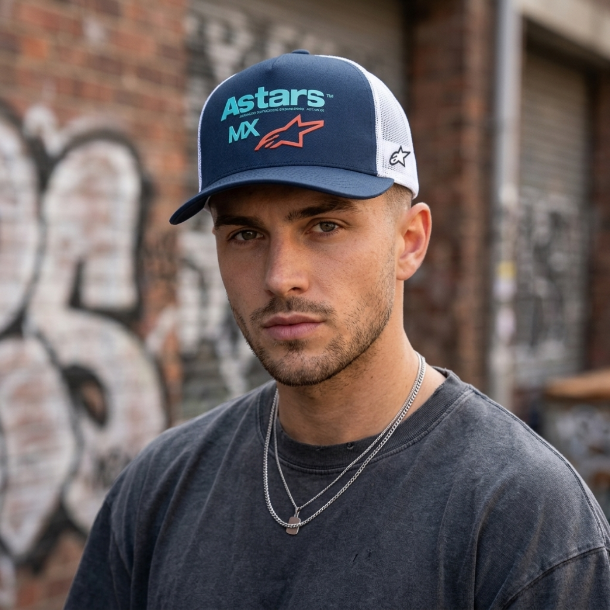 FIRST MOTO TRUCKER HAT WHITE/NAVY