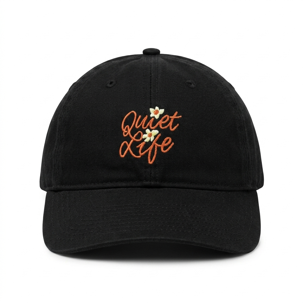 FLORAL SCRIPT DAD HAT BLACK