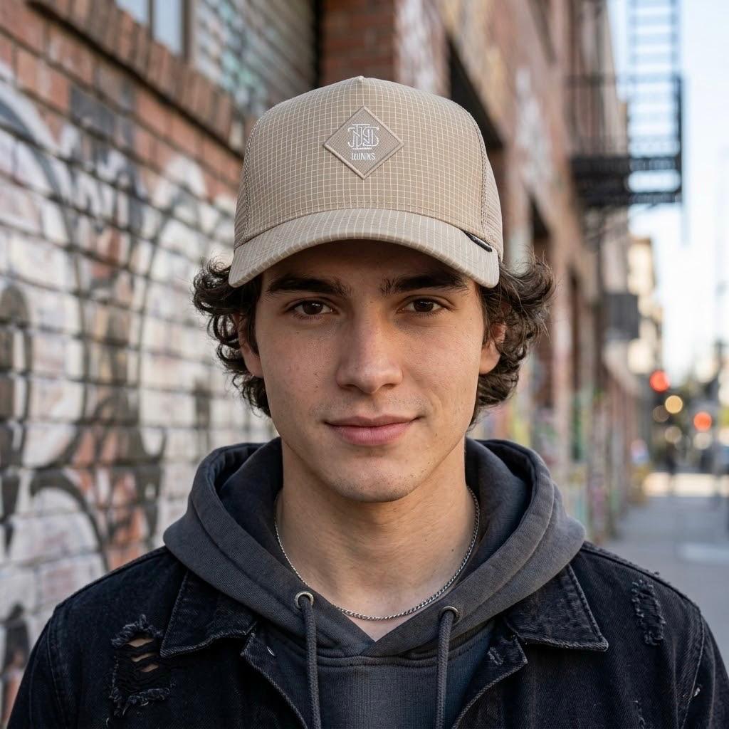 TRUCKER NEEDLE CHECK KHAKI