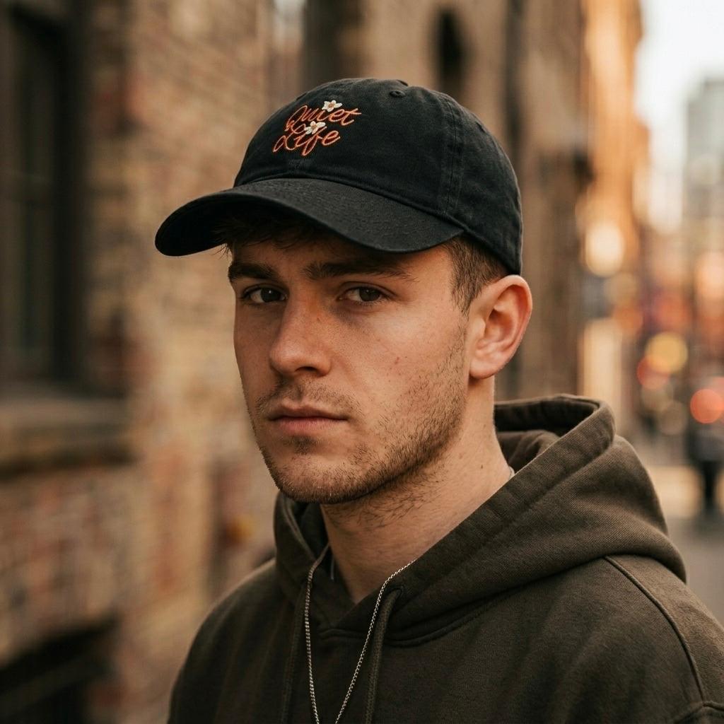 FLORAL SCRIPT DAD HAT BLACK